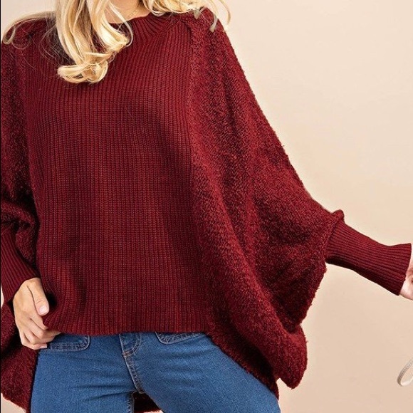 SOFT MIXED FABRIC BATWING COOL WEATHER TOP - Picture 2 of 4